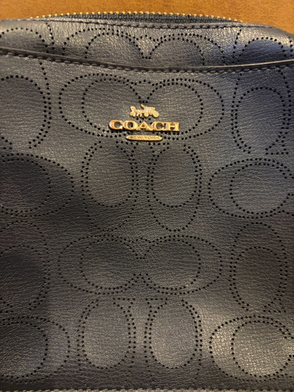Coach Mini Camera Bag Navy Signature Perforated Leather Crossbody - Picture 2 of 8